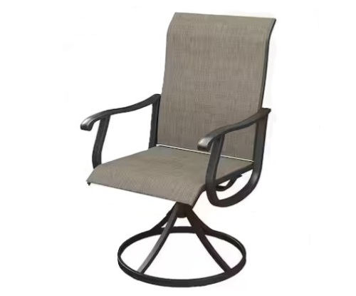 DIFY Black Swivel Patio Chair, 360&deg; Outdoor Dining Chair with Metal Frame and Brown Sling Fabric New Open Box $299