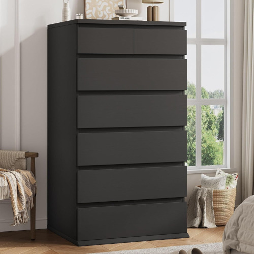 Jocoevol Black Tall 7 Drawer Dresser for Bedroom, Modern Wood Closet Dressers & Chests of Drawers with Jewelry Storage, 23.6" L x 15.8" W x 47.5" H in Large Vertical Dresser for Bedroom, Living Room, Nursery $299