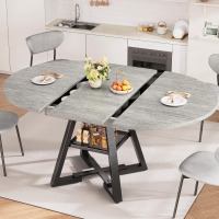 Jocoevol Round Dining Table Kitchen Dining Room Dinner Table for 4-6, Space Saving Extendable Oval Circle Furniture with Pedestal Base and Storage Shelf for Kitchen Living Room (Grey, for 6-8) $699
