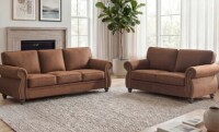 Charlton Home 88" Wide Transitional Modern Rolled Arm Sofa and Loveseat Nailhead Trim & Solid Wood Legs Couch in Rust 2 piece set (2 Boxes) New in Box $1999