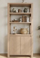 August Grove Tall Bookcase with 3 Open Shelves and 2-Door Storage Cabinet, Natural Wood Finish New in Box $699