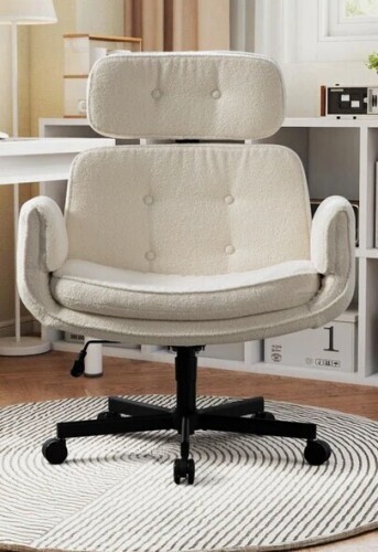 Mercer41 Upholstered Cross-Legged Office Chair With Adjustable Arms,Ergonomic Swivel Executive Chair With Headrest in Box $499