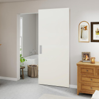 JUBEST 36"x84" Concealed Sliding Barn Door with Horizontal Groove and Soft Close Hardware Kit, White Flush Hidden Door for Opening 32"-34"x80", Waterproof and Smooth Sliding, for Interior Using New In Box $499
