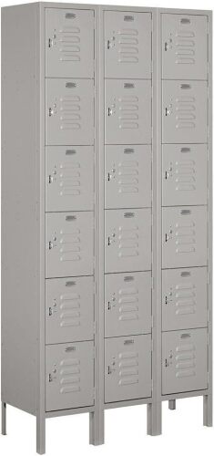 Salsbury Industries Assembled 6-Tier Box Style Standard Metal Locker with Three Wide Storage Units, 6-Feet High by 12-Inch Deep, Gray New Shelf Pull $1099
