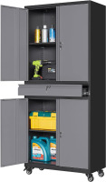 Yizosh Metal Garage Storage Cabinet with Locking Doors and Adjustable Shelves, -73" Steel Rolling Tool Storage Cabinet with 4 Wheels and 1 Drawer for Garage, Office, Warehouse New In Box $399
