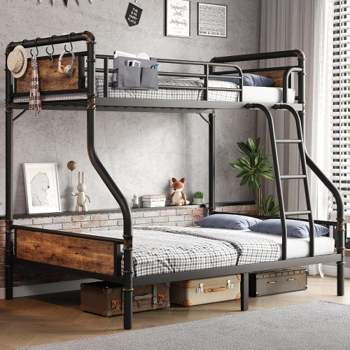 Jocoevol Metal Bunk Bed Twin Over Full, Industrial Bunkbeds Heavy Duty Bed with Safety Guard Rails and Space-Saving Design, Steel Bed for School, Bedroom (Vintage Brown) New Open Box $399