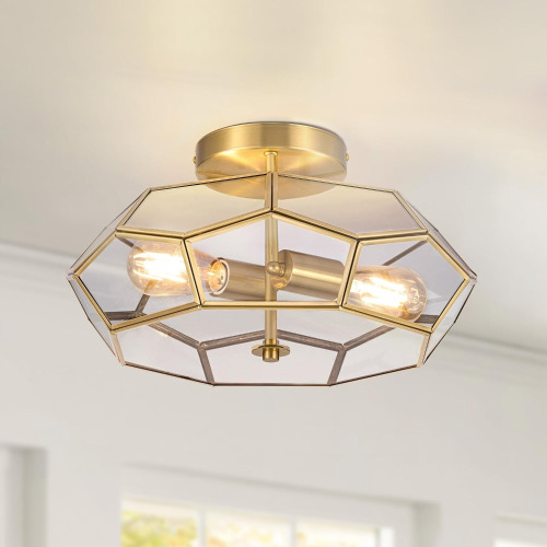 Meluaim Modern Flush Mount Chandelier, Handcrafted Brass Ceiling Light, Exquisitely Crafted Elegant Copper Ceiling Light Fixture for Bedroom and Living Room New In Box $199