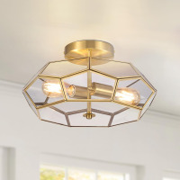 Meluaim Modern Flush Mount Chandelier, Handcrafted Brass Ceiling Light, Exquisitely Crafted Elegant Copper Ceiling Light Fixture for Bedroom and Living Room New In Box $199