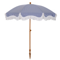 PHI VILLA 7ft Fringe Beach Umbrella White with Sand Anchor, Outdoor Patio White Portable Beach Umbrella for Sand with Tassels, Push Button Tilt & Carrying Bag, UPF 50+ New In Box $199