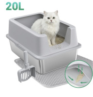 Anyask Stainless Steel Cat Litter Box with Paw Filter Pedal & 2-Layer Sifting Mat & Scooper, 20L Extra Large Metal Litter Pan with Lid & High Wall Sides Enclosure for Small/Big/Multi Cats, Light Grey New In Box $89