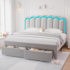 Jocoevol King Upholstered LED Bed Frame with 2 Storage Drawers and Adjustable Chic Double Wavy Headboard, Velvet Princess Platform Bed with Charing Station, Solid Wood Slats Support, No Box Spring Needed, Grey New In Box $499