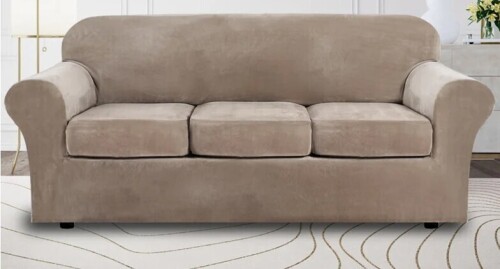 Mercer41 Modern Soft Velvet Plush 4 Piece High Stretch Sofa Slipcover Furniture Protector Luxury Thick Velvet Sofa Cover for 3 Cushion Couch Machine Washable $99