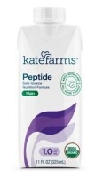 Kate Farms Adult Peptide 1.0 Sole-Source Nutrition Formula, Plain Flavor, Organic Enzymatically Hydrolyzed Plant-Based Protein Drink, Made Without Gluten, Soy, Dairy, or Corn, 11 FL oz, New Best by 5/2027