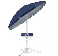 Lohasco 7 ft. Outdoor Umbrella with Tripod Stand and Adjustable Table &ndash; UPF 50+, Portable in Navy Blue New Open Box $299