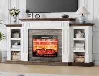 LGHM 70" Electric Fireplace TV Stand with Mantel, Farmhouse Entertainment Center for TVs up to 80", White & Brown Similar to Picture (Fireplace Insert Sold Separately) New Open Box $499
