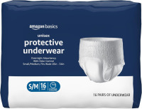 Amazon Basics Unisex Protective Underwear, Overnight Absorbency, Small/Medium, 16 Count New