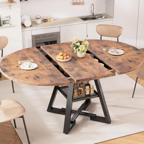 Jocoevol Round Dining Table Kitchen Dining Room Dinner Table for 4-6, Space Saving Extendable Oval Circle Furniture with Pedestal Base and Storage Shelf for Kitchen Living Room (Vintage, for 6-8) New Open Box $699