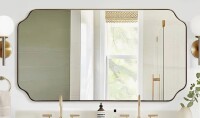 Winston Porter Modern Scalloped Corner Rectangle Bathroom Vanity Mirror | Stainless Steel Frame New in Box $499