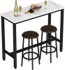 AWQM 47.2" Bar Table Set of 2, Faux Marble Pub Height Table and Chairs Set of 2 with Upholstered Stools, 3 Piece Bar Table for Living Room, Kitchen, Bar, White & Brown New Open Box $299