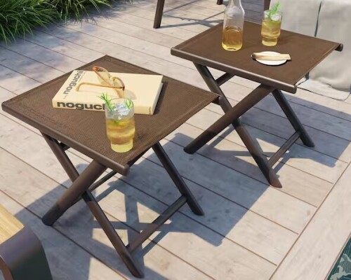 Pellebant 2-Piece Set Rectangle Aluminum 16.3 in. H Foldable Outdoor Side Table in Brown New In Box $299