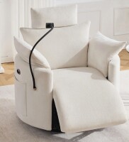 Ebern Designs Power Rocker Recliner Chair With Phone Holder USB Charging Port And Side Pockets, 210&deg; Swivel Nursery Reclining Chair With Adjustable Backrest And Footrest in White New in Box $799