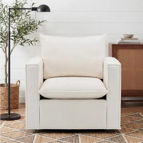 Inbox Zero Louretha 34" Wide Fabric Upholstered Swivel Armchair, Beige, New in Box $699