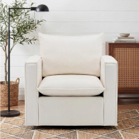 Inbox Zero Louretha 34" Wide Fabric Upholstered Swivel Armchair, Beige, New in Box $699