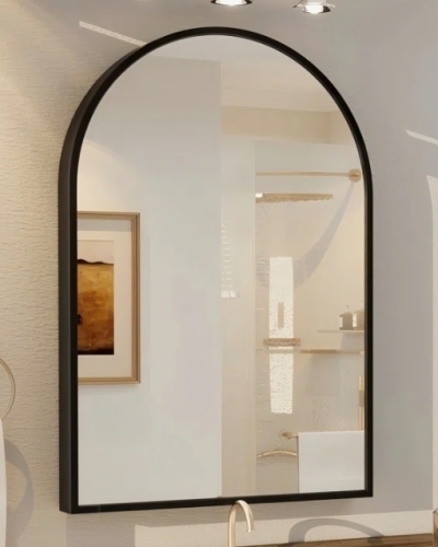 Latitude Run Amara 32" x 48" Arch High-Strength Tempered Glass and Aluminum Alloy Framed French Cleat Mounted Wall Mirror, Black Metal, New in Box $399