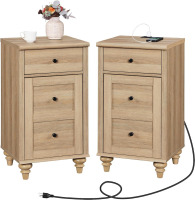 WAMPAT Nightstands with Charging Station, Set of 2 End Table with Power Outlets & USB Ports for Living Room, Modern Side Table with Drawer and Storage Cabinet for Bedroom, Oak, New in Box $399