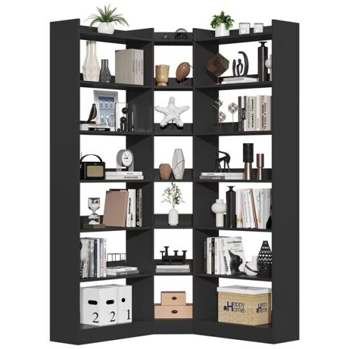 Cikuso 71" Tall Corner Bookcase, Modern L-Shape Bookshelf with 18 Cube Storage, Triple Wide Display Storage Shelf, Black, New in Box $299