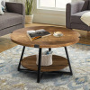 17 Stories Jahaira Round Coffee Table with 2-Tier Storage Shelves, Rustic Oak, New in Box $599