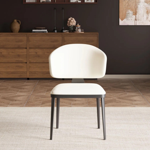 Latitude Run Cathelijn Modern Faux Leather Dining Chair, Black Metal Legs, Ivory, New in Box $499