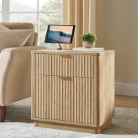 Gracie Oaks 23'' Fluted Nightstand With Mid-Century Modern, Natural Oak, New in Box $399