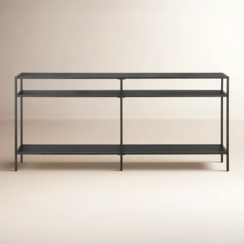 Wade Logan Ceno 64" Wide Modern Metal Entryway/Console Table with 2-Tier Open Shelving, Blackened Bronze, New Open Box $499