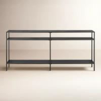 Wade Logan Ceno 64" Wide Modern Metal Entryway/Console Table with 2-Tier Open Shelving, Blackened Bronze, New Open Box $499