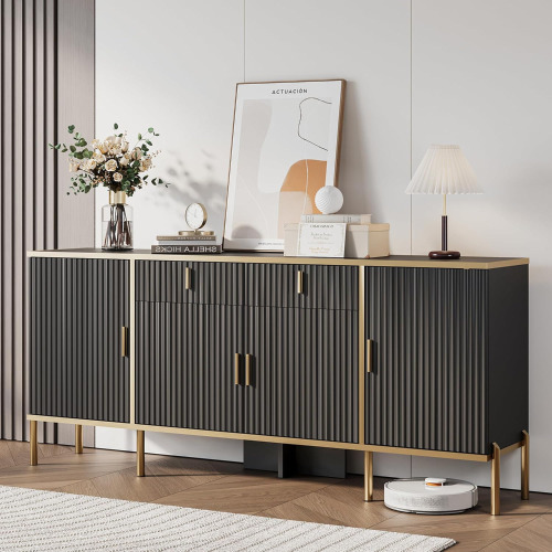 OneBlis 60" Fluted Buffet Cabinet with Storage, Modern Buffets & Sideboard with 2 Drawers, 4 Doors and Adjustable Shelves, Accent Cabinet for Kitchen, Living Room, Hallway, Black $299