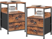 Furologee Set of 2 Nightstand, End Table with 2 Fabric Drawers and Shelf, Industrial Side Sofa Table, Bedside Table Furniture Metal Frame for Living Room/Bedroom/Hallway, Rustic Brown New Open Box $299