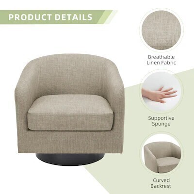 Dreamsidea Faux Leather Accent Chair with Swivel Barrel Design for Living Room and Solid Wood Base, Light Brown, New in Box $899