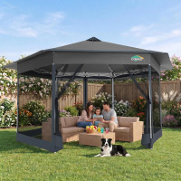 COBIZI 16' x 16' Hexagonal Pop Up Gazebo Tent with Mosquito Netting, Outdoor Canopy Shelter, Patented Center Lock 6-Sided Portable Gazebo, Gray, New in Box $499