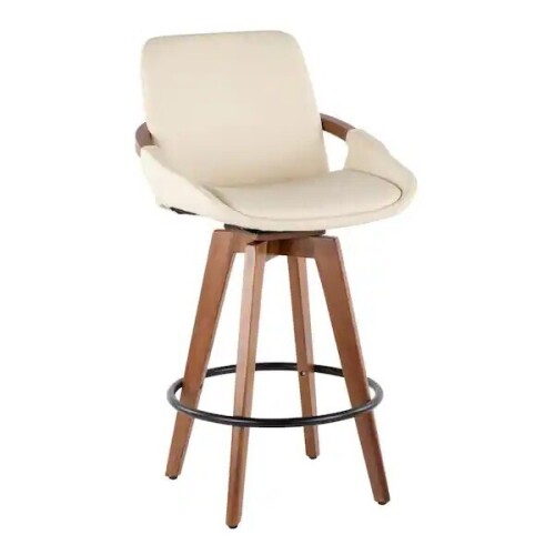 LumiSource Cosmo 26" Walnut and Cream Faux Leather Counter Stool, New in Box $299