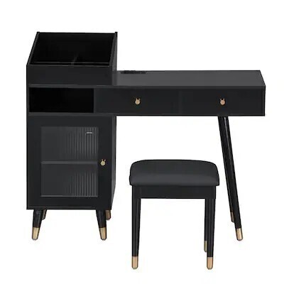 Streamdale Furniture Vanity Desk with Drawers Cabinet and Charging Port, Black, New in Box $399