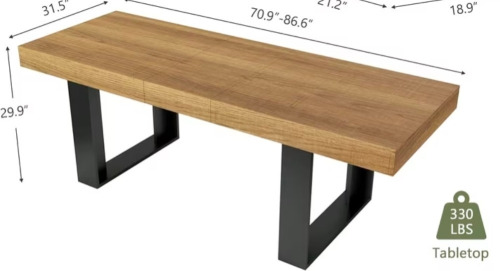 LAZZO 71"-87" Expandable Dining Farmhouse Rectangular Wood Table, Brown, New in Box $599