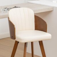 Hocewi 26" Mid Century Counter Height Bartool with Walnut Back and Arms Upholstered Seat for Kitchen Island, Beige, New in Box $299