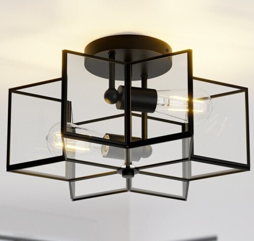 TUXEDO PARK LIGHTING 2-Light 16.3'' Black Modern Star Semi Flush Mount Chandelier, Brass Trim Craft Hexagon Star Ceiling Light Fixture New In Box $299