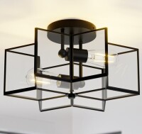 TUXEDO PARK LIGHTING 2-Light 16.3'' Black Modern Star Semi Flush Mount Chandelier, Brass Trim Craft Hexagon Star Ceiling Light Fixture New In Box $299