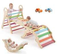 VEVOR Pikler Triangle Set, 9-in-1 Toddler Climbing Toys Indoor, with 2 Wooden Cars, Cushion, Triangle, Arch, and Ramp, 150 lbs Load, Foldable Montessori Climbing Set for Toddlers and Kids, Rainbow $299
