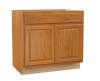 Hampton Bay 36 in. W x 24 in. D x 34.5 in. H Assembled Sink Base Kitchen Cabinet in Medium Oak $499