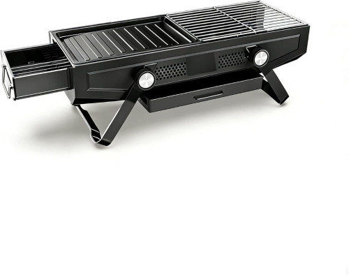 Awsxuoor Portable 2-in-1 Foldable Charcoal Grill with Carry Handle, Detachable Griddle & Grill Net, Outdoor BBQ Stove with Tongs for Camping, Picnic, Backyard, Patio, Tailgating (Black) New In Box $199