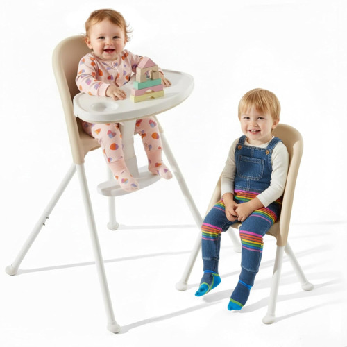 Mallify Foldable High Chair, Space-Saving Portable Baby High Chair with Removable Double Tray, Modern Convertible Baby Feeding Chair, Lightweight, Easy to Clean, Beige $199