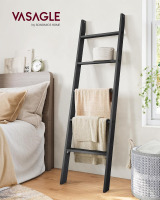 VASAGLE 5-Tier Blanket Ladder, Farmhouse Ladder Shelf | Ladder Rack for Storage and Decor, for the Living Room, Ebony Black New In Box $99